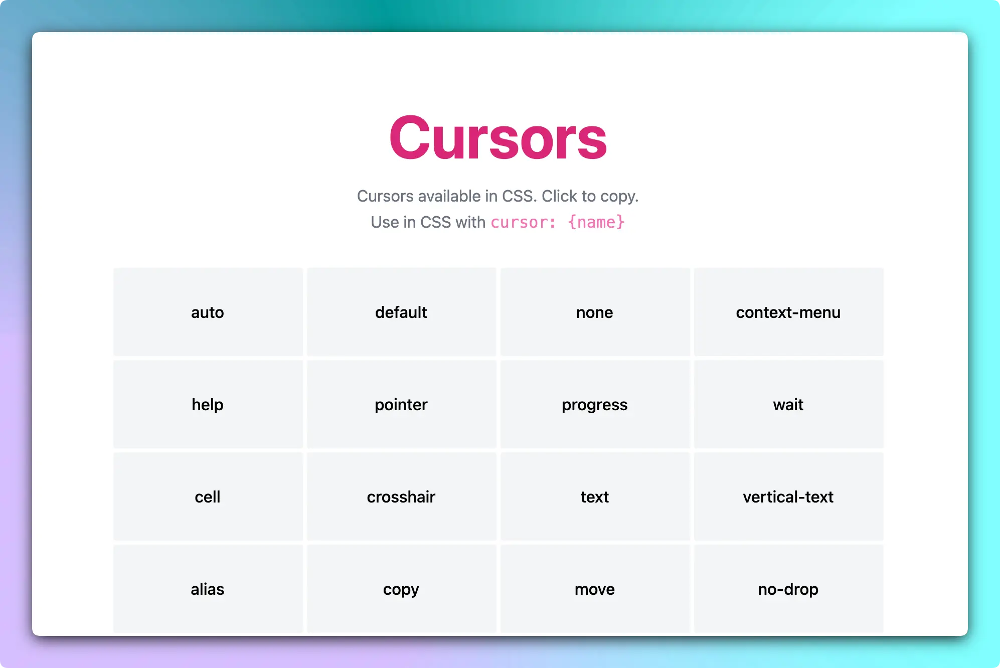 Screenshot of
Cursors